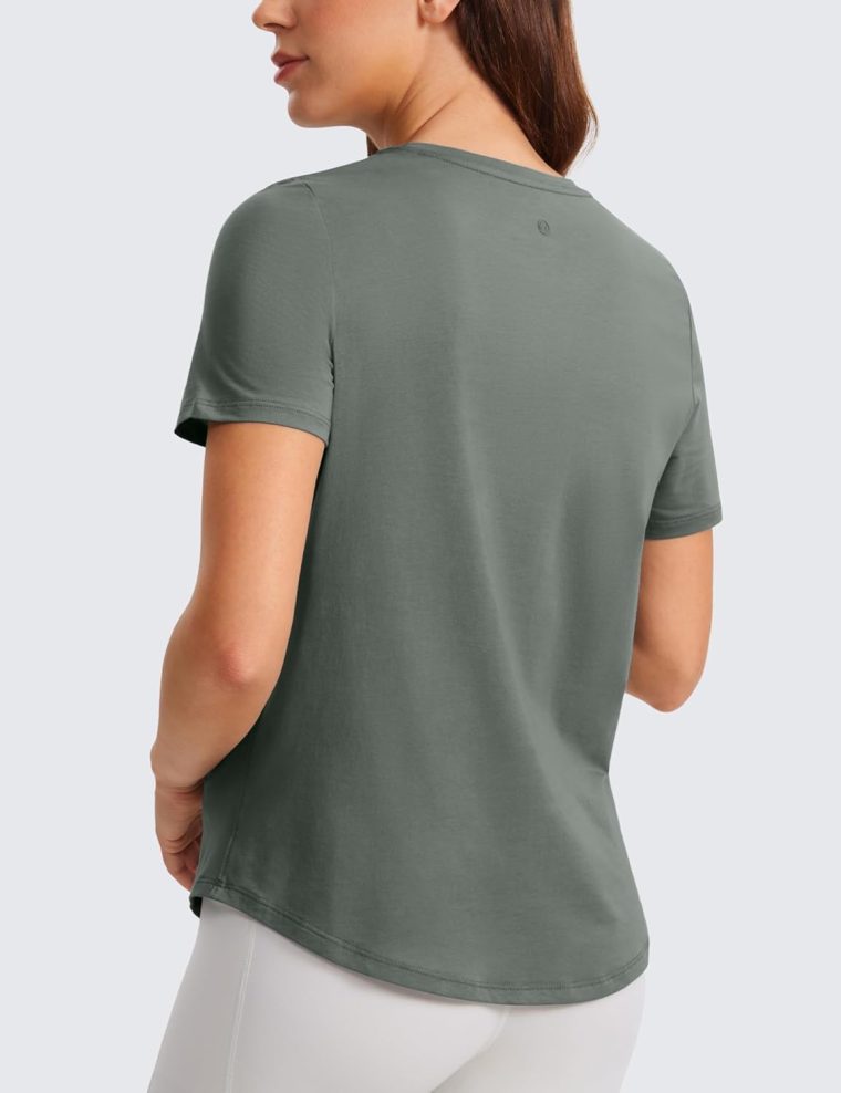 CRZ YOGA Women's Pima Cotton Short Sleeve Workout Shirts Casual Yoga T-Shirt Soft Athletic Top - Image 2