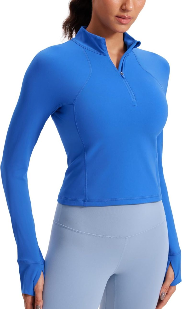 CRZ YOGA Women's Butterluxe Long Sleeve Workout Shirts Half Quarter Zip Athletic Tops Crop Collared T-Shirt