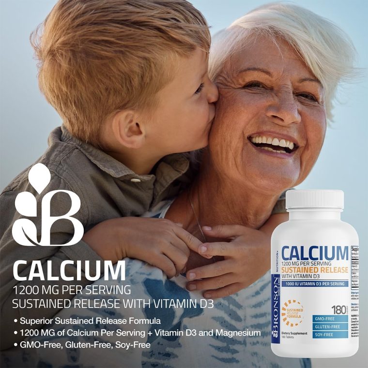 Bronson Calcium 1200 MG Per Serving Sustained Release with Vitamin D3 1000 IU Vitamin D3 Per Serving Non-GMO, 90 Tablets - Image 3