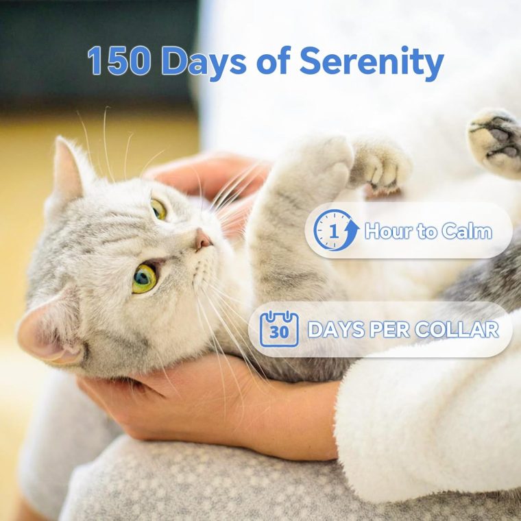 Calming Collar for Cats - 5 Pack, 150-Day Cat Calming Collar, Stress Relief & Anxiety Control for Cats, Calm Collars Cat (3 Blue & 2 Gray) - Image 2