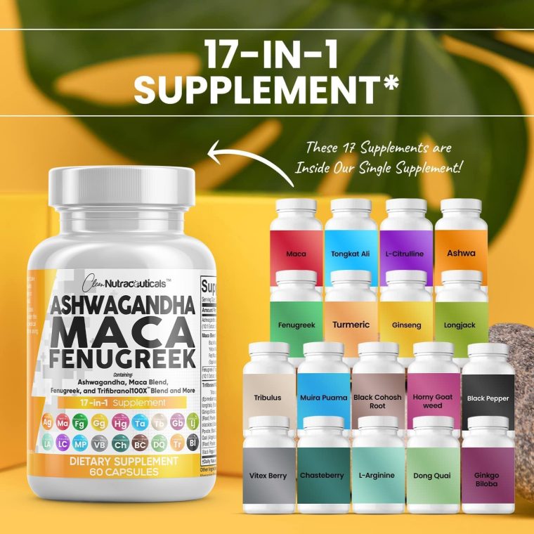 Clean Nutraceuticals Ashwagandha Maca Root Fenugreek Supplement with Tongkat Ali Ginseng - Assists with Stress, Mood & Thyroid - Ashwagandha Capsules Fenugreek Caps - 1 Pack - Image 2
