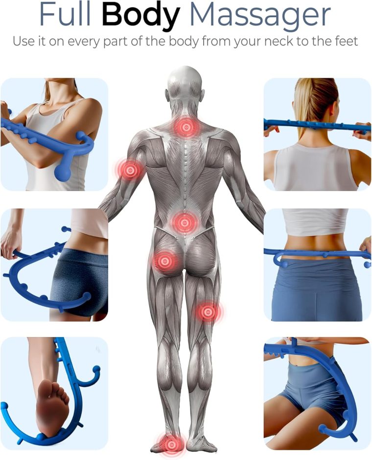 Back and Neck Massager for Pain Relief Deep Tissue, Upgraded Full Body Trigger Point Cane Massage Tools, Massage Stick Pressure Point Hook, Muscle Knot Remover Tool (Blue) - Image 2