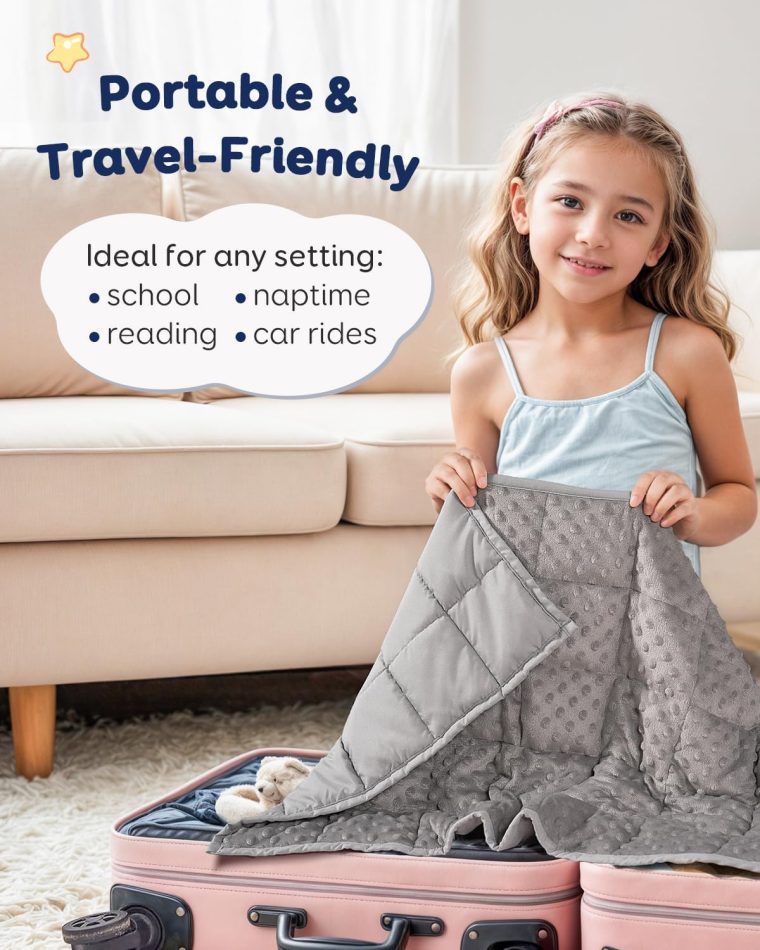 Kivik 3 lbs Weighted Blanket Kids, Cooling Soft Minky Dotted Heavy Blankets Throw for Better Relaxing & Sleeping, Machine Washable, 36x48 Inches, Grey - Image 6