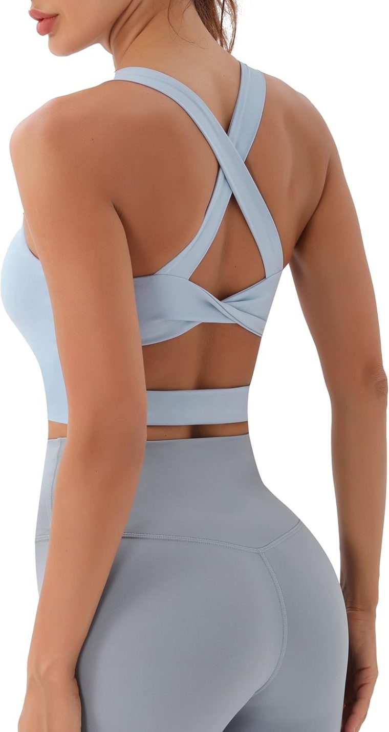 Sports Bras for Women Criss-Cross Back Padded Workout Tank Tops Medium Support Crop Tops for Women - Image 4