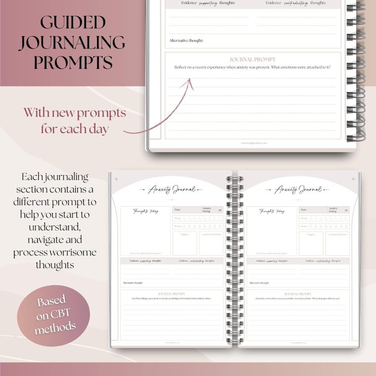 Anxiety Relief Workbook & CBT Therapy Notebook - Guided Prompts, Mental Health Wellness Journal - A5 Lux - Image 5