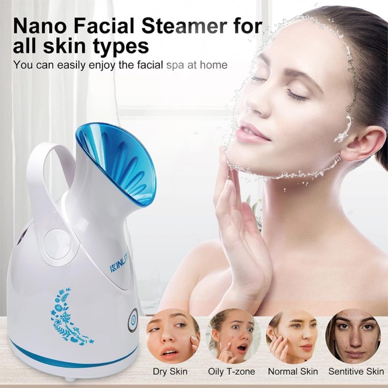Facial Steamer Ionic Face Steamer for Home Facial, Warm Mist Small Facial Steamer for Deep Cleaning Unclog Pores with Blackhead Remover, Aromatherapy Kit for Personal Home SPA (Blue) - Image 2