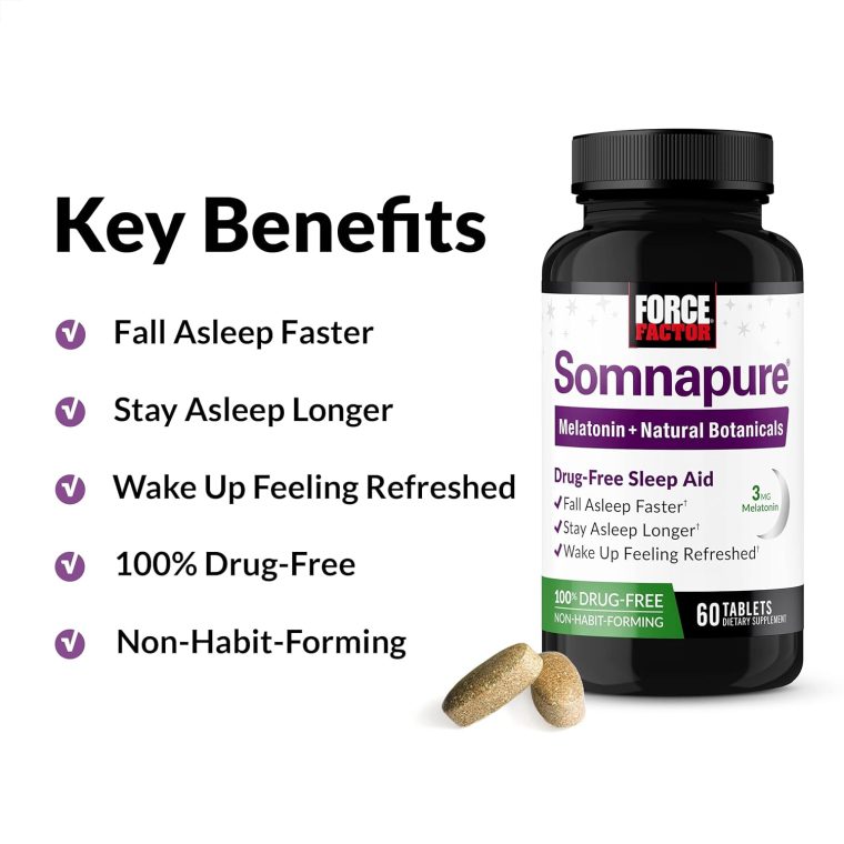 Force Factor Somnapure Drug-Free Sleep Aid for Adults for Occasional Sleeplessness with Melatonin & Valerian, Non-Habit-Forming Sleeping Pills, Fall Asleep Faster, Wake Up Refreshed, 60 Tablets - Image 2