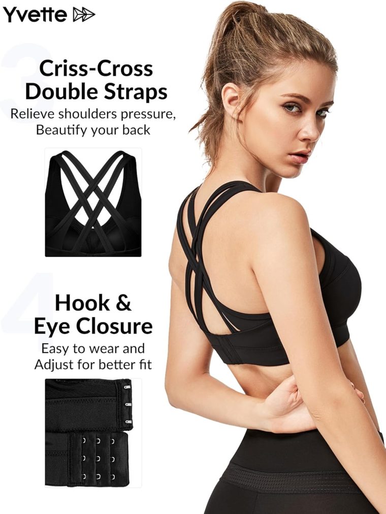 Yvette Women High Impact Sports Bras Criss Cross Back Sexy Running Bra for Plus Size - Image 3