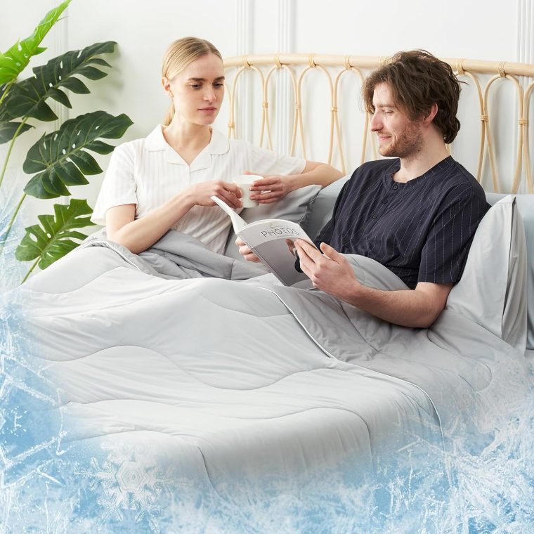 Cozy Bliss Cooling Comforter King Size, Reversible Cooling Blanket for Hot Sleepers and Night Sweats, Q-Max 0.4 Breathable Summer Comforter Quilt, Lightweight Soft Silky Smooth, Cool Grey - Image 5