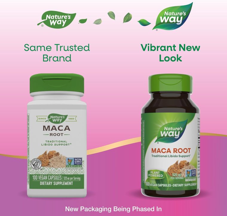 Nature's Way Maca Root, Traditional Libido Support*, 525 mg per Serving, Non-GMO Project Verified, 100 Vegan Capsules (Packaging May Vary) - Image 2