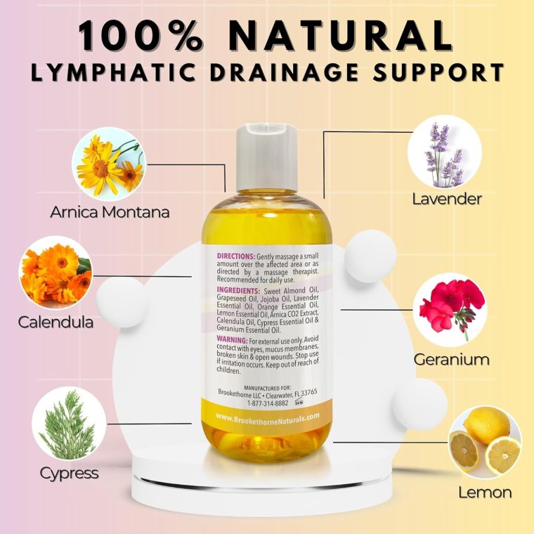 Lymphatic Massage Oil for Massage Therapy & Natural Lymphatic Drainage | Premium Quality with Arnica & Lavender Oil | for Post Surgery Recovery & Detox | 8oz by Brookethorne Naturals - Image 2