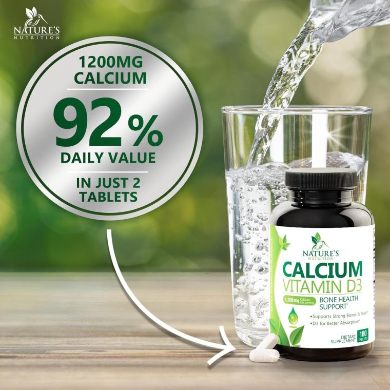 Calcium Supplement with Vitamin D - 1200 mg Calcium Carbonate with 1600 IU of D3 Vitamins - Supports Bone Strength, Teeth & Immune System - Natural & Easily Absorbable for Women & Men - 180 Tablets - Image 5