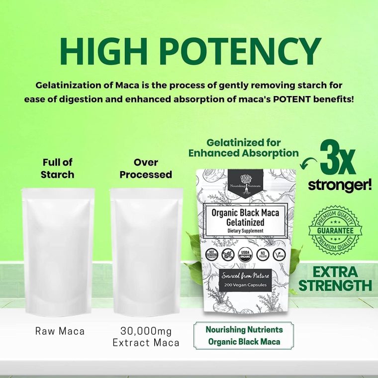 Organic Gelatinized Black Maca – 3X Stronger 200 Capsules for Men & Women, Natural Energy Supplement for Focus, Performance, Stamina & Endurance, Mood Enhancement and Stability, Mental Clarity 1000mg - Image 4