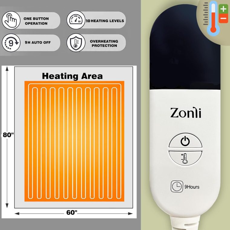 ZonLi Heated Weighted Blanket 15lbs, 60"x80" Queen Size, Weighted Electric Blanket for Adults, Heavy Blanket Fast Heating with 10 Levels, 9H Timer Setting, Soft Warm Flannel Washable with Glass Beads - Image 6