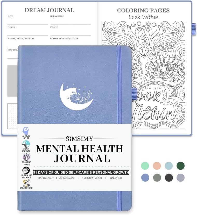 Mental Health Journal, 91-Day Self Care Journal for Women Men, Guided Anxiety & Stress Relief Journal with Mood Tracker, Cognitive Behavioral Therapy Journaling with Mental Health Coloring Pages & Dream Log