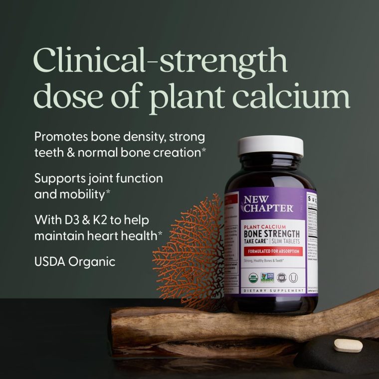 New Chapter Calcium Supplement - Bone Strength Organic Calcium with Magnesium, Vitamin D3+K2, 70+ Trace Minerals for Bone Health, Gluten Free, Easy to Swallow Slim Tablets - 120 Count - Image 3