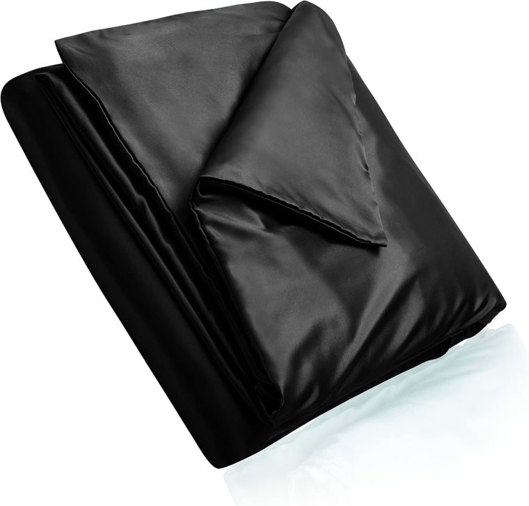 Homiest 60"x80" Duvet Cover for Weighted Blanket, Black Satin Weighted Blanket Cover with 8 Ties, Silky & Removable Zippered Duvet Cover Full/Queen Heavy Blanket Duvet Cover for Adults - Image 3