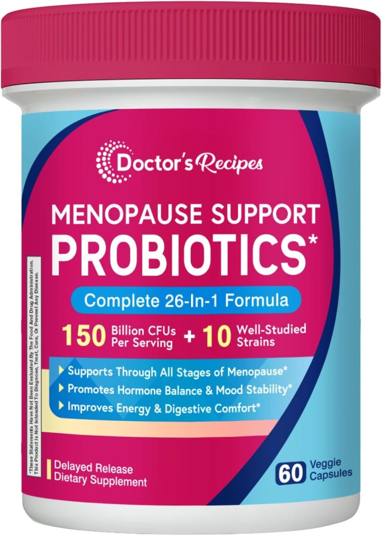 Doctor's Recipes Menopause Probiotic Supplements for Women, Black Cohosh for Menopause Hot Flashes, Probiotics, with Ashwagandha, Dong Quai, Supports Mood, Energy, Hormone Balance, 60 Capsules