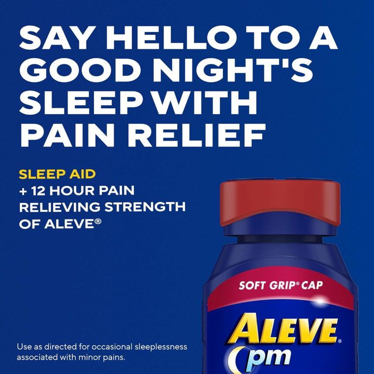 Aleve PM Sleep Aid Plus Pain Reliever Caplets, Naproxen Sodium & Diphenhydramine HCl, Nighttime, 120 Count - Image 3
