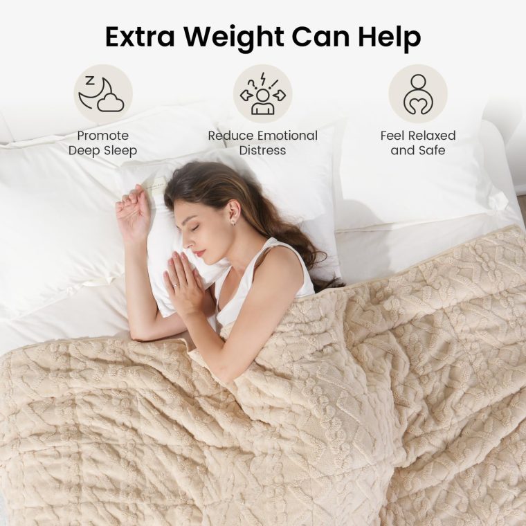 Weighted Blanket Queen Size 15lbs, Classy Soft Jacquard Sherpa Weighted Blankets for Sleep Natural and Calming, Fluffy Cozy Sofa Bed Blanket for Winter, Beige, 60 x 80 inches - Image 2