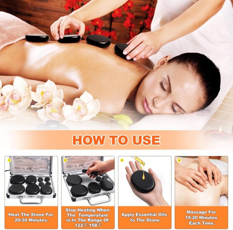 Hot Stones Massage Warmer Kit, 9Pcs Hot Stones Massage Set Portable Hot Stone with Heater, Hot Rocks Basalt Massage Stones for Home Spa Warming Therapy Relaxing - Image 6