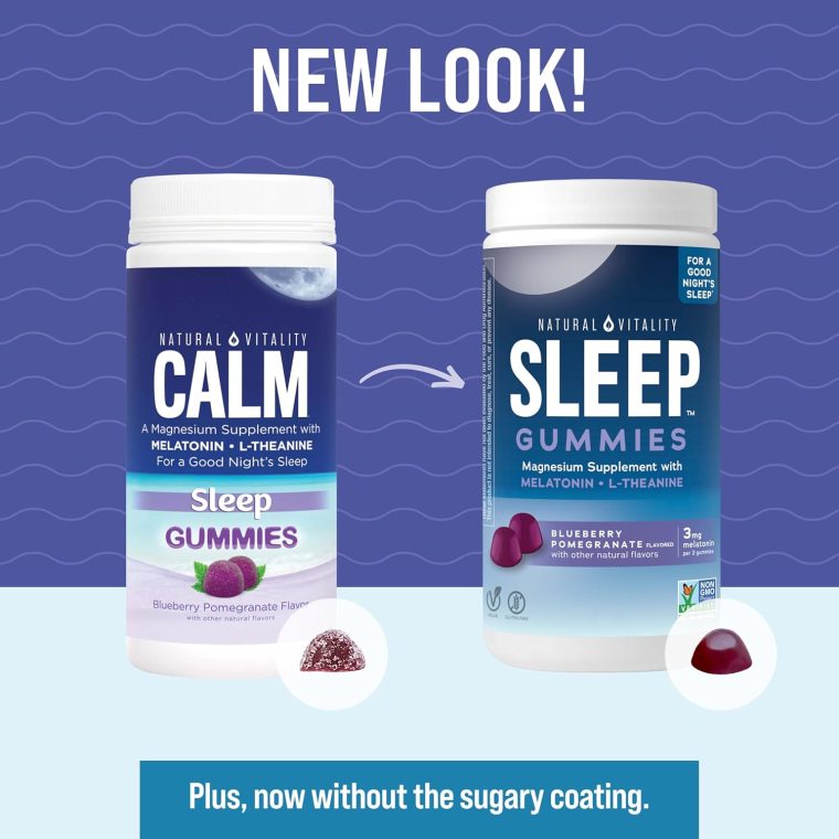 Natural Vitality SLEEP Gummies, Magnesium Supplement With Melatonin and L-Theanine, Vegan, Gluten Free, Helps the Body Ease Into Sleep, Blueberry Pomegranate 120 Count - Image 2