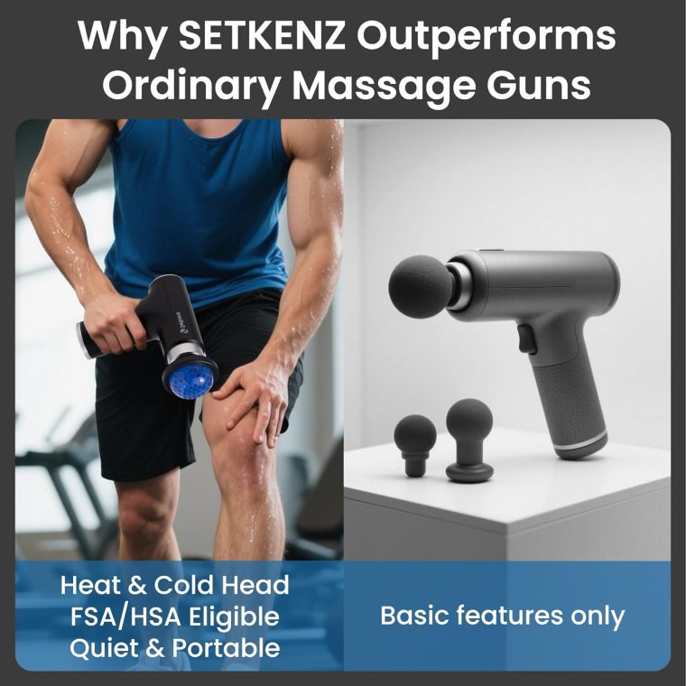 Massage Gun with Heat and Cold Head – FSA HSA Eligible Deep Tissue Massager for Pain Relief – 10 Heads – Quiet, Portable, Hot & Cold Therapy – Muscle Recovery for All - Image 3