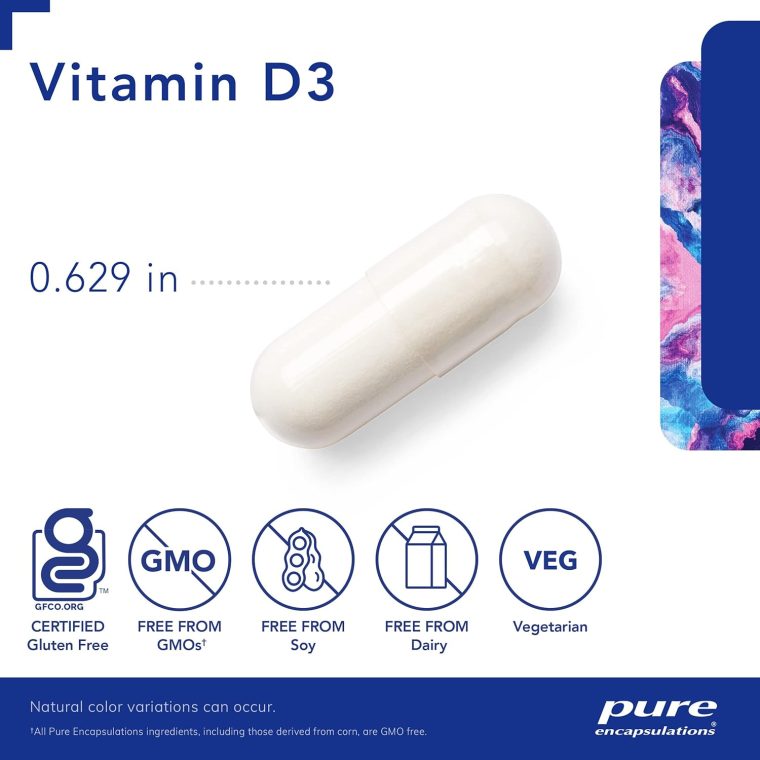 Pure Encapsulations Vitamin D3 10 mcg (400 IU) | Hypoallergenic Support for Bone, Breast, Cardiovascular, Colon and Immune Health | 120 Capsules - Image 3