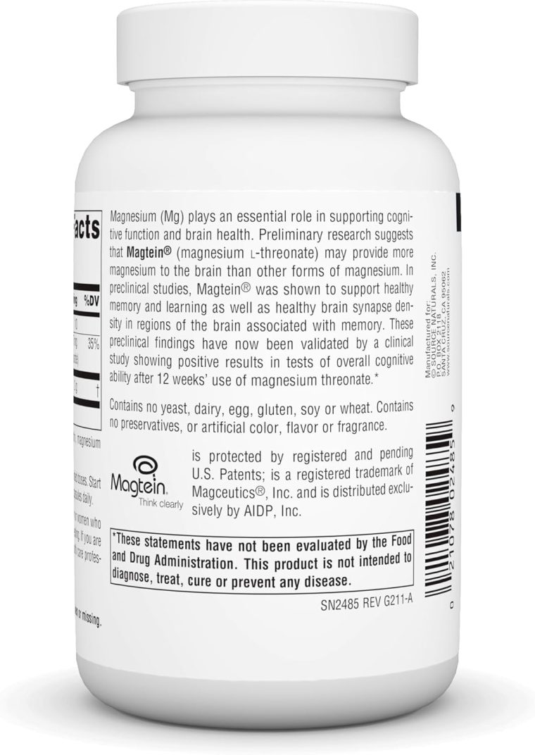 Source Naturals Magtein Magnesium L-Threonate 667mg Supports Focus, Mood, Healthy Memory, Cognitive Function, Sleep* - 90 Capsules - Image 3