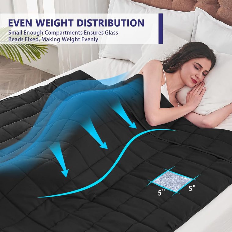 yescool Weighted Blanket for Adults (20 lbs, 60" x 80", Black) Cooling Heavy Blanket for Sleeping Perfect for 190-210 lbs, Queen Size Breathable Blanket with Premium Glass Bead, Machine Washable - Image 3
