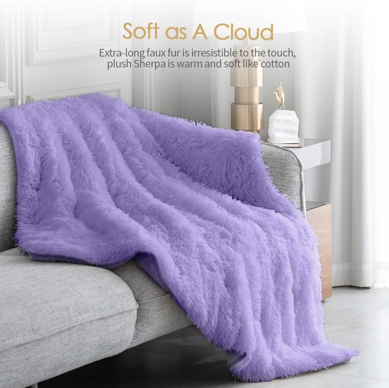 Mr. Sandman Faux Fur 15 Pound Weighted Blanket Queen Size, Luxury Elegant Long Fur Weighted Blanket Throw for Bed Sofa, Super Soft Warm Sherpa Reverse Heavy Blanket Throw - 60"×80", Light Purple - Image 5