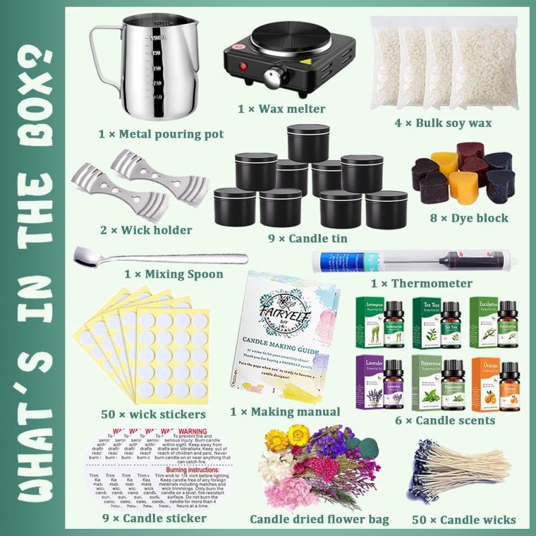 FAIRYELF Candle Making Kit with Wax Melter, Complete Candle Making Supplies, Soy Candle Wax Kit for Kids, Beginners, Adults, Including Electronic Stove, Soy Wax, Melting Pot, Rich Scents and Dyes - Image 3
