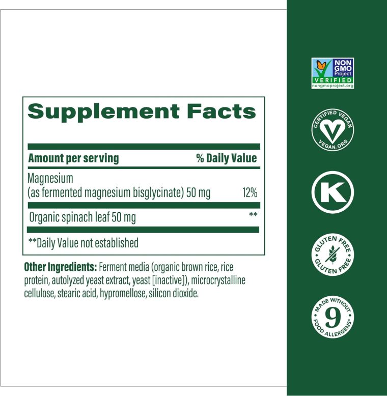 MegaFood Magnesium - Supports heart & nervous system - Magnesium Supplement with fermented Magnesium Glycinate - Vegan, Gluten-Free, Non-GMO and Kosher - Made Without 9 Food Allergens - 90 Tabs - Image 2