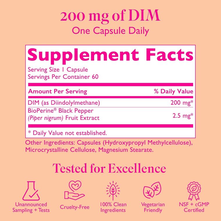 200 DIM Supplement for Women - Estrogen Metabolism and Hormone Harmony for Menopause, Perimenopause & PMS Support - DIM Plus Bioperine for Mood Support - 60 Day Supply, Vegan - Image 4