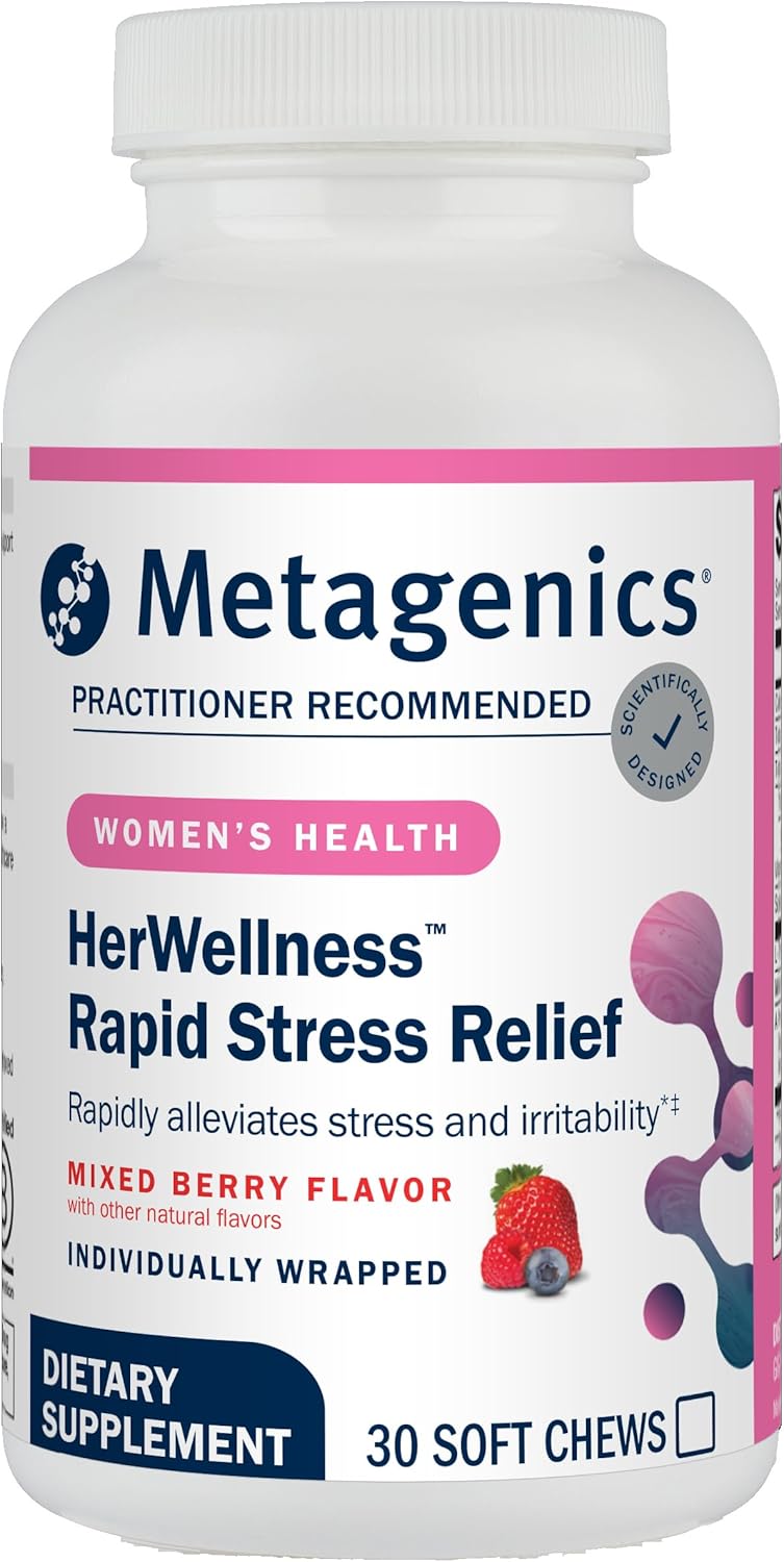Metagenics HerWellness Rapid Stress Relief - Women's Stress Support Supplement with Saffron, L-Theanine & Vitamin B6* - Mixed Berry Flavor, 30 Soft Chews