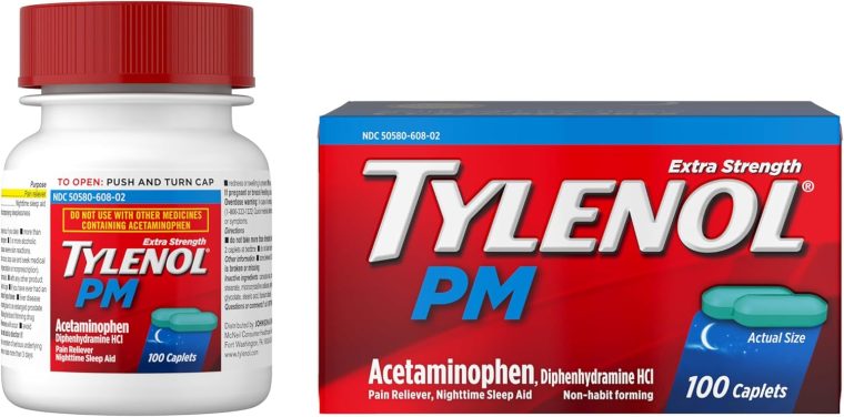 Tylenol PM Extra Strength Nighttime Pain Reliever & Sleep Aid Caplets, 500 mg Acetaminophen & 25 mg Diphenhydramine HCl, Relief for Nighttime Aches & Pains, Non-Habit Forming, 100 ct - Image 9