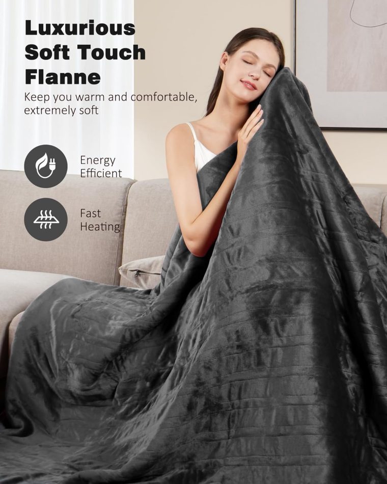 Heated Blanket, Electric Blanket with 2 Wearable Buttons, 50x60 Inches Wearable Heated Throw Blanket, 6 Heating Levels & 4 Options Auto Off, for Office, Home (Grey) - Image 4
