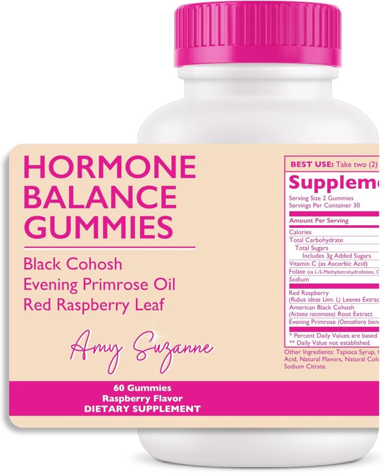 Hormone Balance Gummies for Women - Hormone Harmony for Mood, Energy, Bloating - Hormonal PMS, Perimenopause & Menopause Support - Red Raspberry Leaf & Black Cohosh - 60 Gummy Supplements