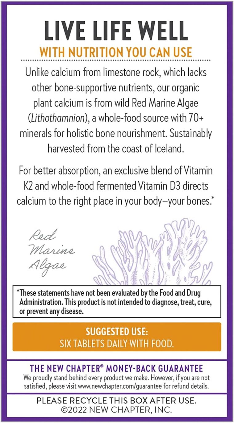 New Chapter Calcium Supplement - Bone Strength Tiny Tabs Organic Calcium with Magnesium, Vitamin D3+K2, 70+ Trace Minerals for Bone Health, Gluten Free, Easy to Swallow - 240 ct - Image 7