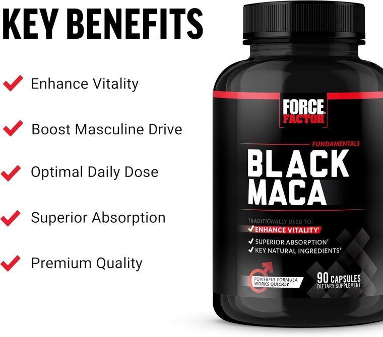 FORCE FACTOR Black Maca Root 1000mg, Vitality Supplement for Men with Black Pepper Extract for Absorption, Natural Maca Negra Extract, 90 Capsules - Image 2