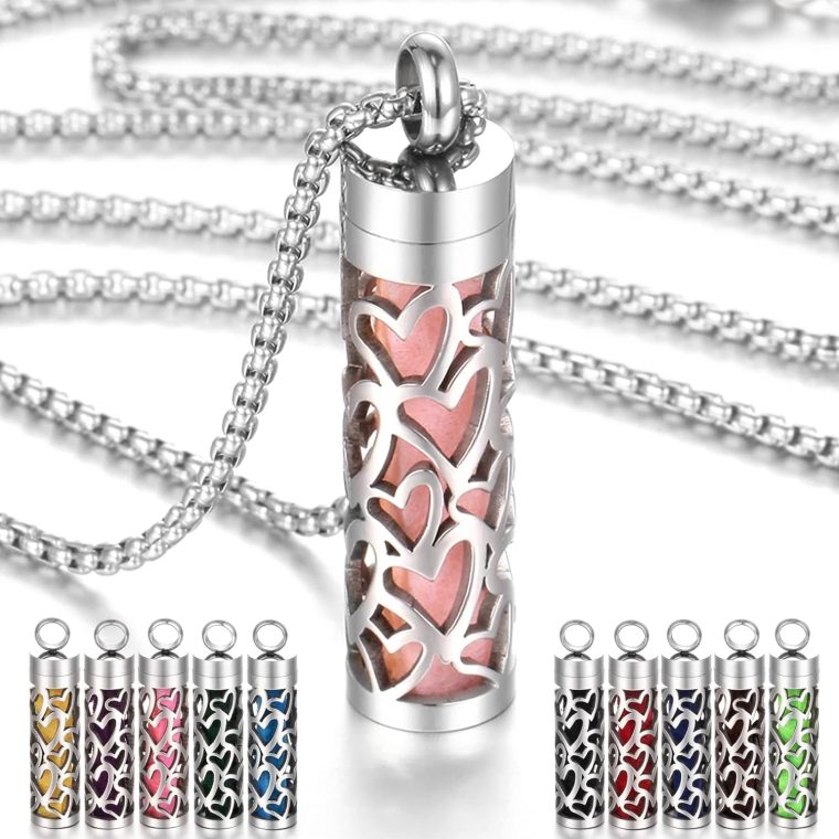 JEAN SMILE Essential Oil Necklace for Women, Aromatherapy Pendant 316L Stainless Steel Diffuser Necklace, Essential Oil Jewelry Gift for Men Women, Christmas, Birthday XN046-13