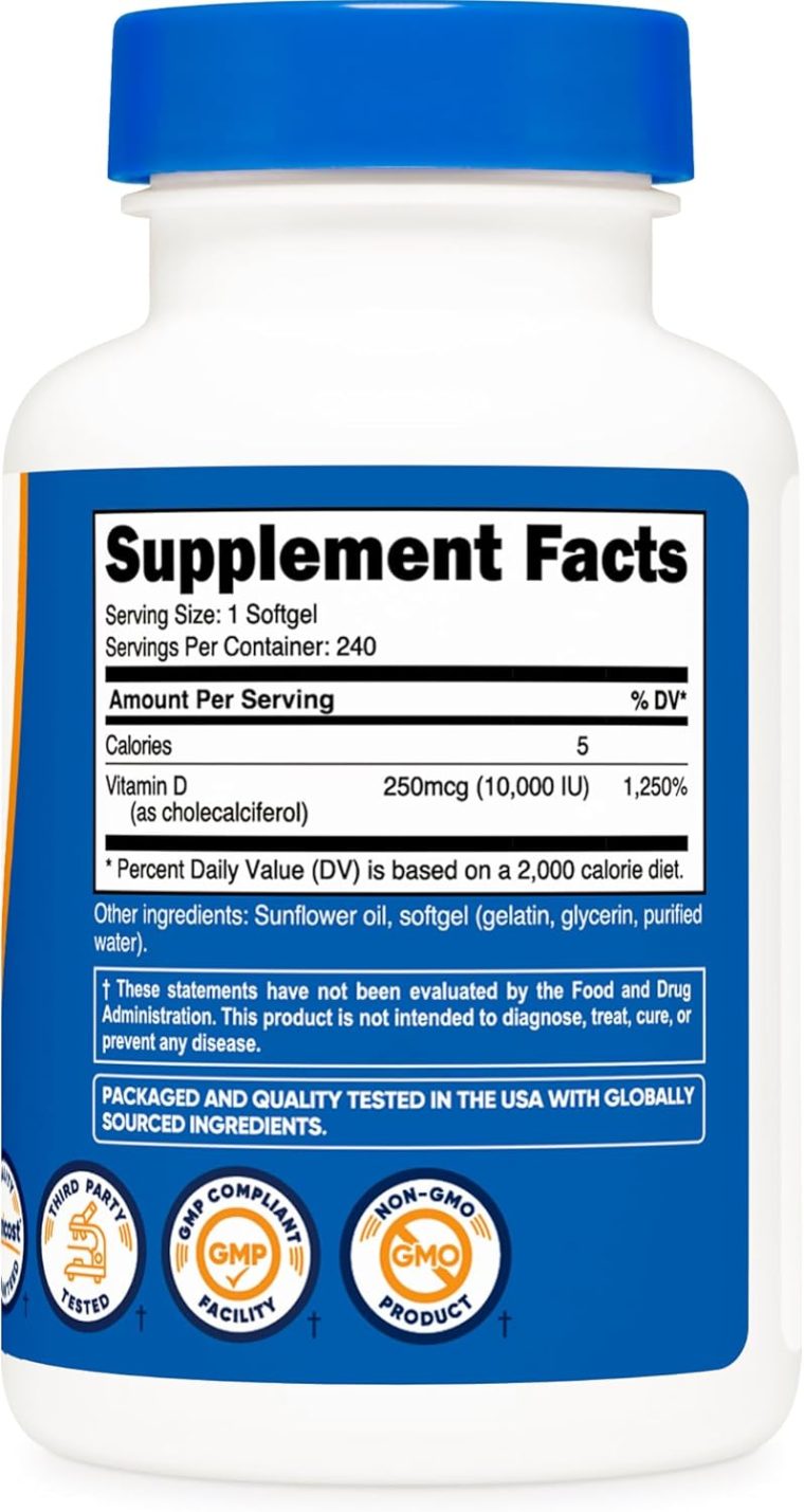 Nutricost Vitamin D3 10,000 IU, 240 Softgel Capsules - Potent, Non-GMO, Gluten Free Vitamin D - Image 5
