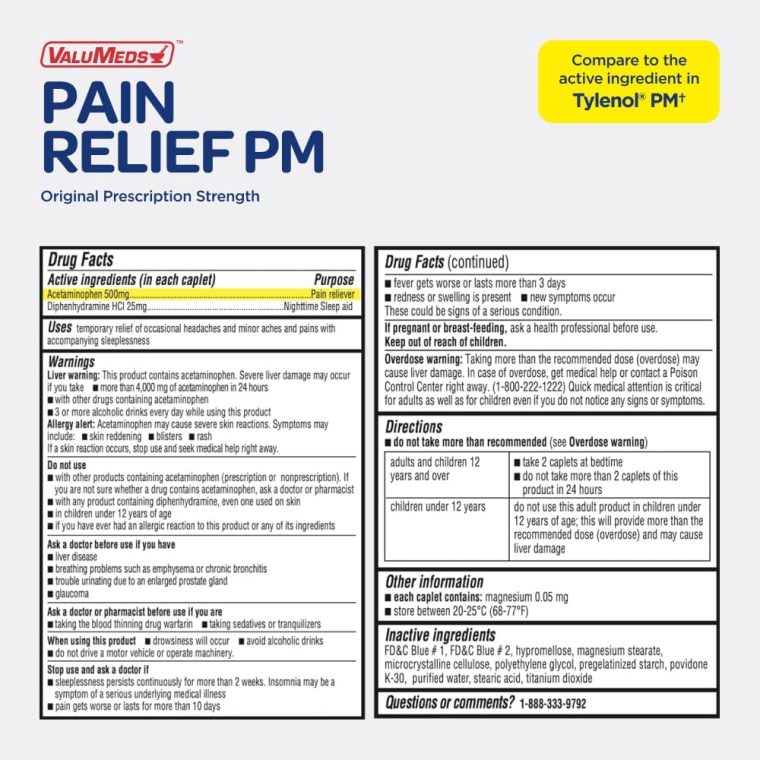 ValuMeds PM Pain Reliever and Nighttime Sleep Aid (375 Count) Generic Acetaminophen 500mg | Fast-Acting Extra Strength Relief for Headaches, Migraines, Aches | Non-Habit Forming Compare to Tylenol PM - Image 7