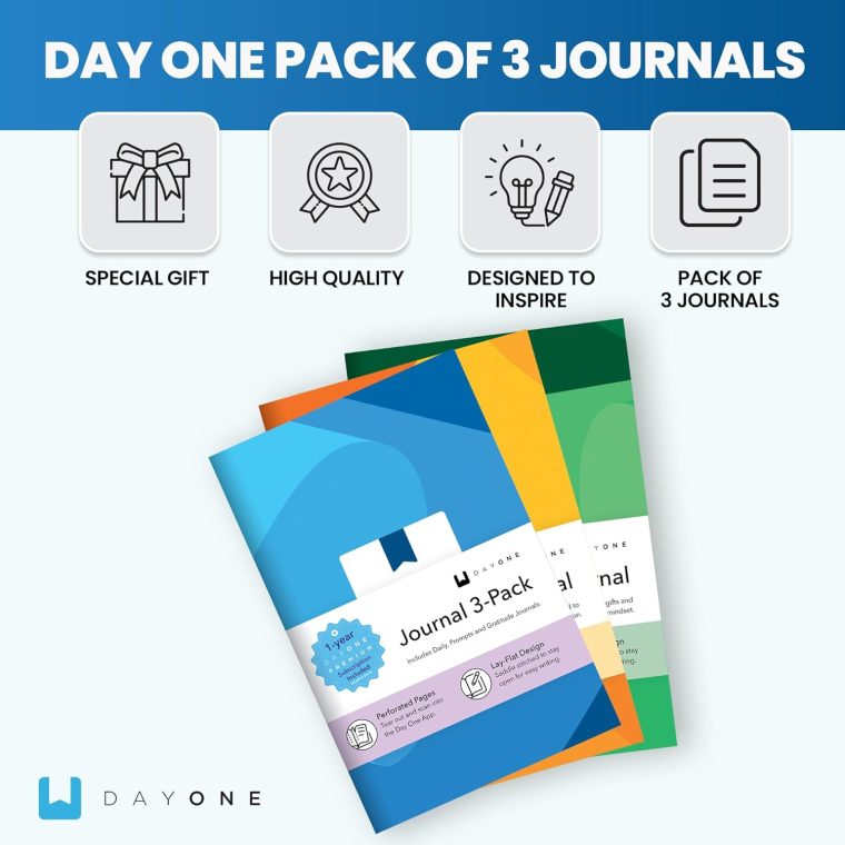 Day One Premium App Gift Card & Set of 3 Slim Journals: Gratitude, Daily & Prompts Journal for Mindfulness, Daily Reflection & Goal Achievement, Thoughtful Gift for Personal Development & Productivity - Image 2