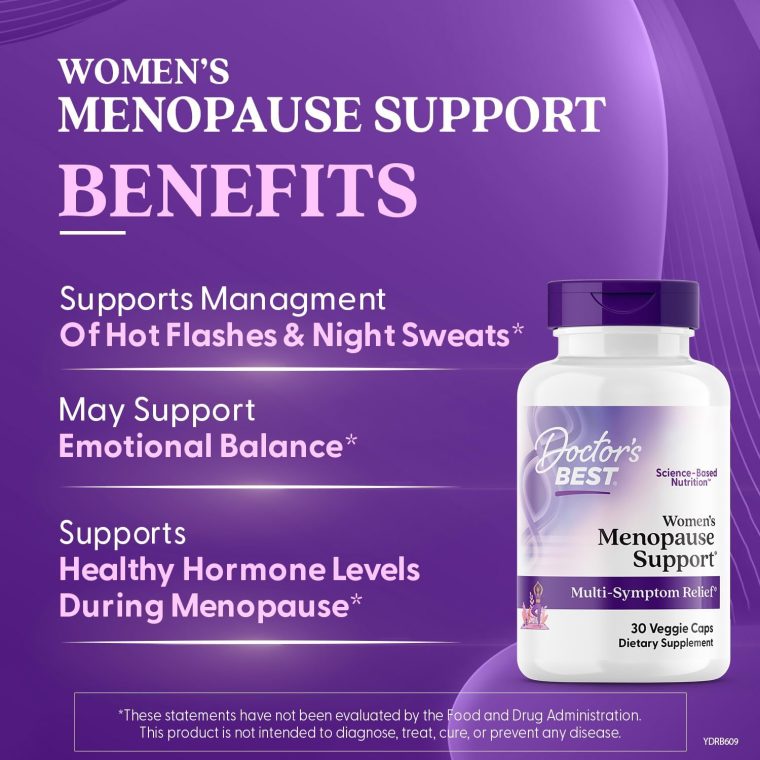 Doctor's Best Womens Menopause Support (Soy Isoflavone, Black Cohosh, Chaste Tree), Multi-Symptom Relief, Non-GMO, Gluten Free, Vegan 30 Veggie Caps - Image 2
