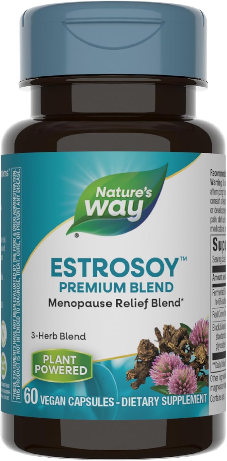 Nature's Way EstroSoy, Menopause Relief Blend*, Helps Relieve Menopausal Symptoms*, Black Cohosh, Red Clover, and Fermented Soy, 60 Vegan Capsules