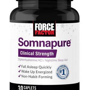 FORCE FACTOR Somnapure Clinical Strength Sleep Aid for Adults, Diphenhydramine HCl, Non-Habit-Forming, Nighttime Sleep Support, 30 Caplets