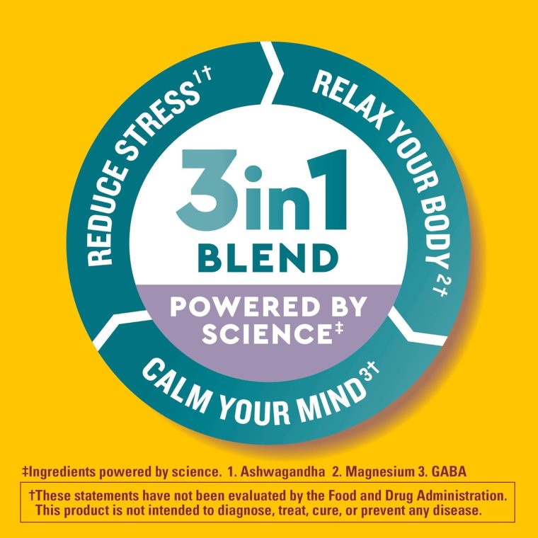 Nature Made Wellblends Calm Mind & Body, Magnesium Citrate, Ashwagandha 125mg & GABA 100mg Blend for Stress Relief, 38 Gummy Vitamins - Image 2