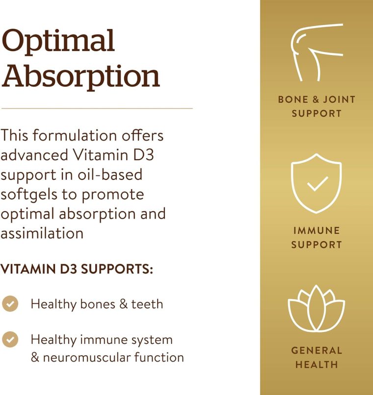 Solgar Vitamin D3 (Cholecalciferol) 25 MCG (1000 IU), 250 Softgels - Helps Maintain Healthy Bones & Teeth - Immune System Support - Non-GMO, Gluten-Free, Dairy Free - 250 Servings - Image 5