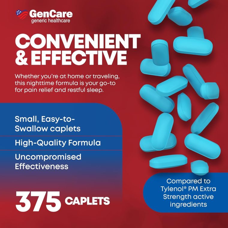 GenCare Extra Strength Acetaminophen PM 500 mg (375 Tablets) | Ultimate Pain Relief & Sleep Support for Adults | Quick Acting & Non Habit Forming Headache Relief | Eases Aches & Joint Discomfort - Image 4